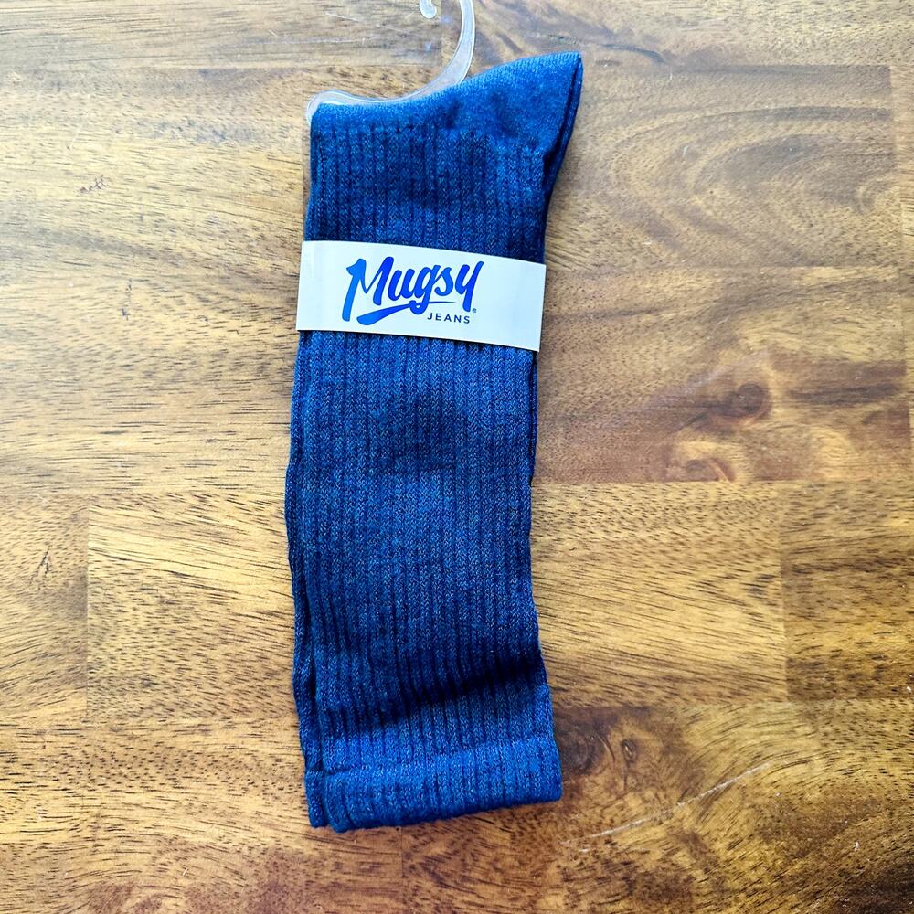 Mugsy Jeans Merino Wool Blend Crew Socks Navy Blue Machine Wash Ribbed